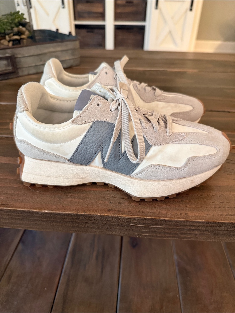 New Balance Neutral Suede & Leather Sneakers - Ivory and Light Gray